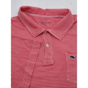 Vineyard Vines Men Large Pink Striped Pima Cotton Short Sleeve Pocket Polo Shirt